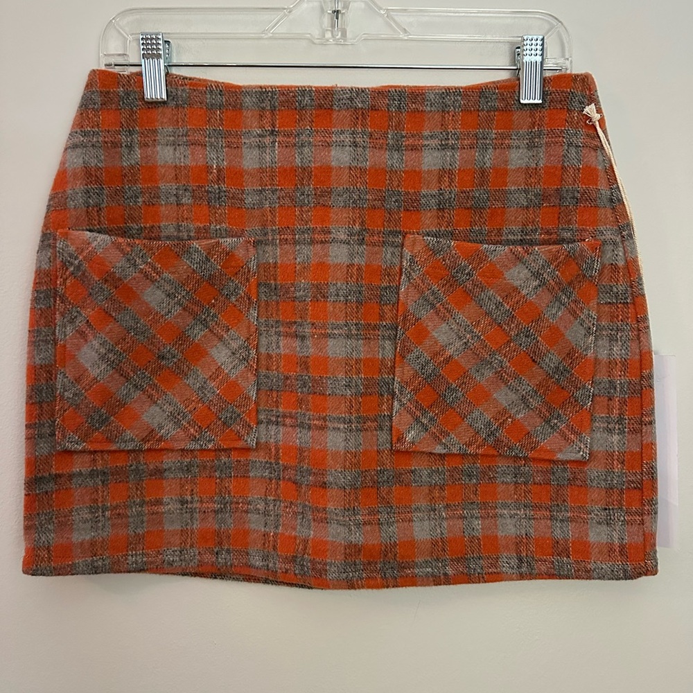 Lumiere Nordstrom Plaid Mini Skirt Medium Rust Gray NWT